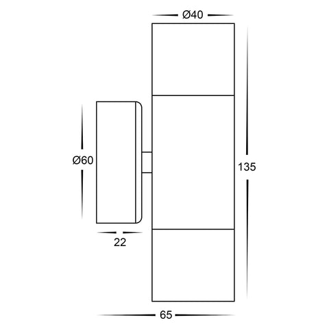 Mini Tivah Aluminium Black Up & Down Wall Pillar Lights - HV1027MR11NW