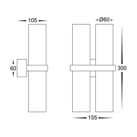 Luz Solid Brass TRI Colour Double Up & Down Wall Pillar Lights - HV10592T