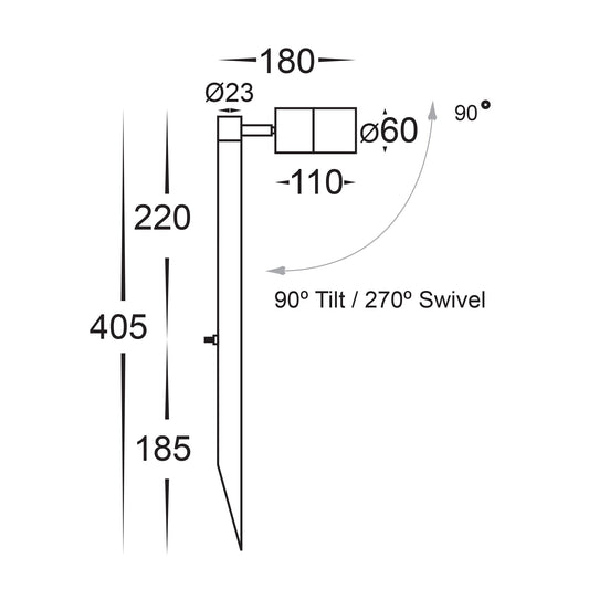 Tivah Aluminium Black 5w LED Garden Spike Light - HV1407T-BLK