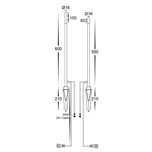 Drique Aluminium Black RGBCW LED Bollard Spike Light - HV1514RGBCW-BLK-24V