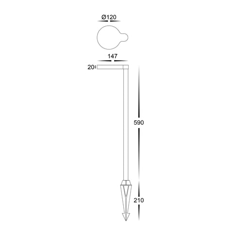 Aluminium Black Bollard Light with Spike - HV1523T-BLK-24V