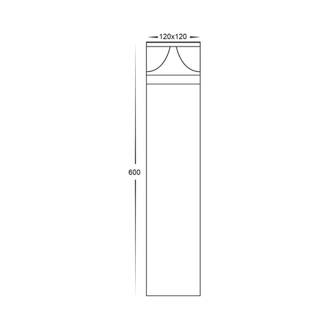 Divad 600mm Black Square LED Bollard Light - HV1628T-BLK-24V-SQ