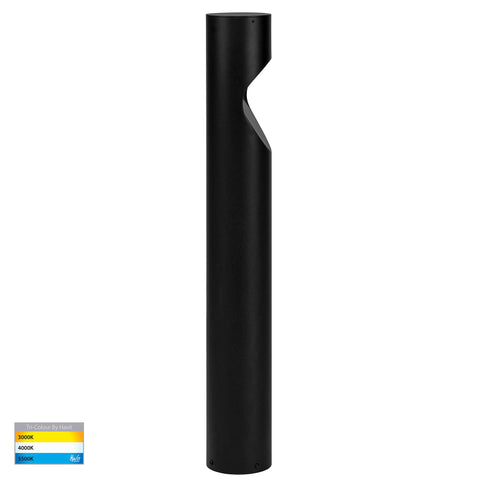 Fedor Round Aluminium Black Tri Colour LED Bollard Light - HV1631T-BLK-24V-RND