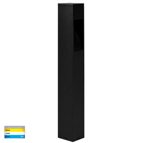 Fedor Square Aluminium Black Tri Colour LED Bollard Light - HV1631T-BLK-240V-SQ