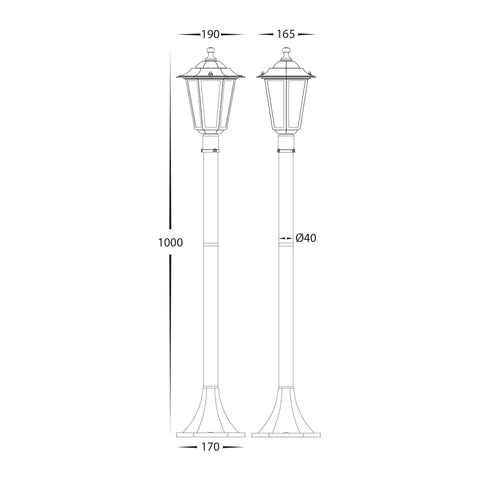 Fibra Aluminium Black 6 Panel Post Light - HV1652W-P-BLK