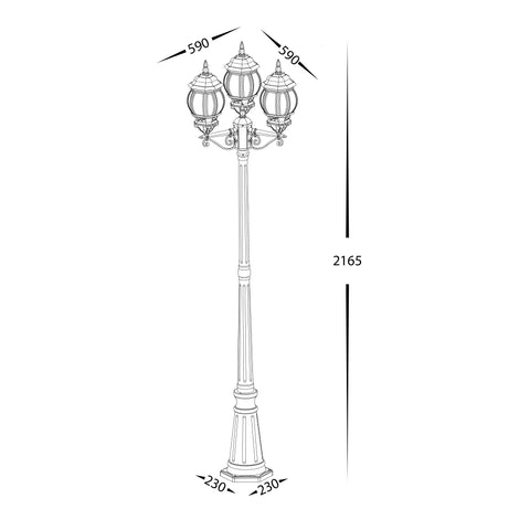 Trener Aluminium Black Coach 3 Light Post Light - HV1673W-BLK