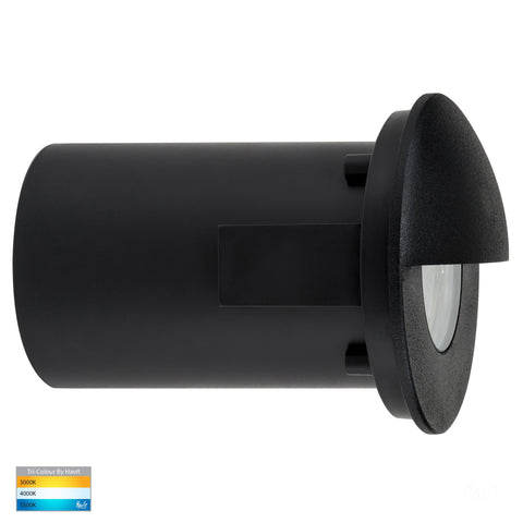 Recessed Round Wall / Step Light with Eyelid Black - HV19012T-BLK