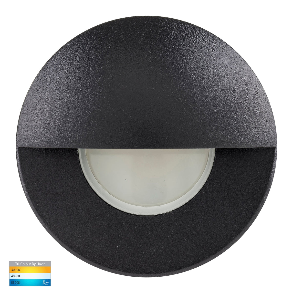 Recessed Round Wall / Step Light with Eyelid Black - HV19012T-BLK