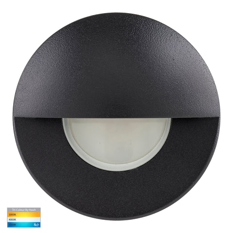 Recessed Round Wall / Step Light with Eyelid Black - HV19012T-BLK