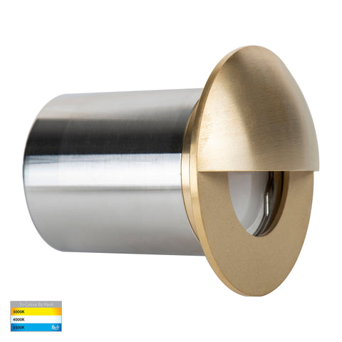 Ollo Brass TRI Colour LED Step Light With Eyelid - HV19012T-BR