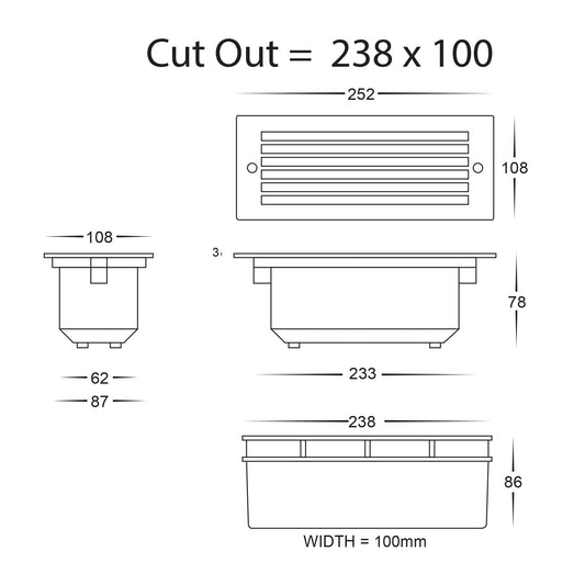 Bata Black LED Brick Light with Grill - HV3004T-BLK-240V