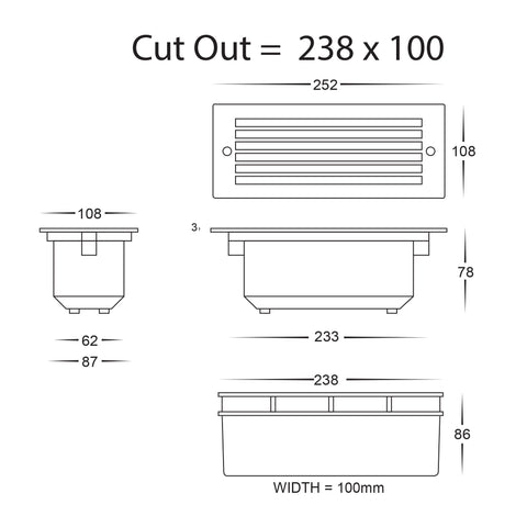 Bata Black LED Brick Light with Grill - HV3004T-BLK-240V
