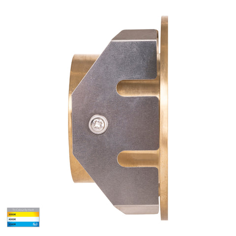 Reces Solid Brass Round TRI Colour Recessed LED Step Light - HV3205T-BR-12V