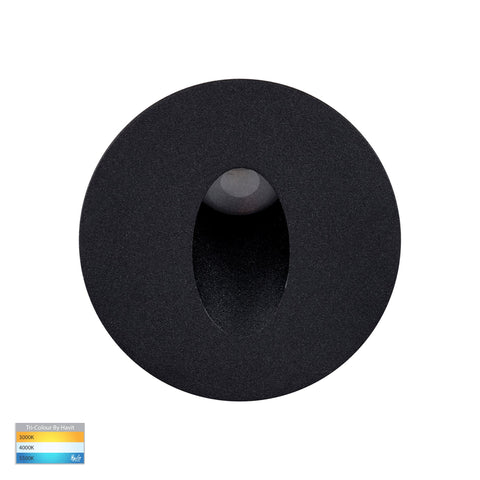 Mini Reces Black Round TRI Colour Recessed LED Step Light HV3206T-BLK-12V