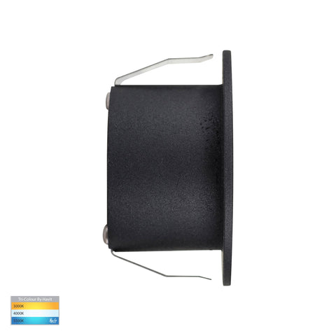 Mini Reces Black Round TRI Colour Recessed LED Step Light HV3206T-BLK-12V