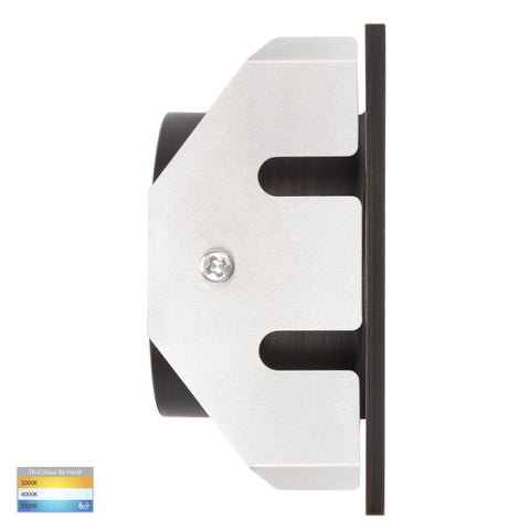 Reces Antique Brass Square TRI Colour Recessed LED Step Light - HV3215T-AB-12V