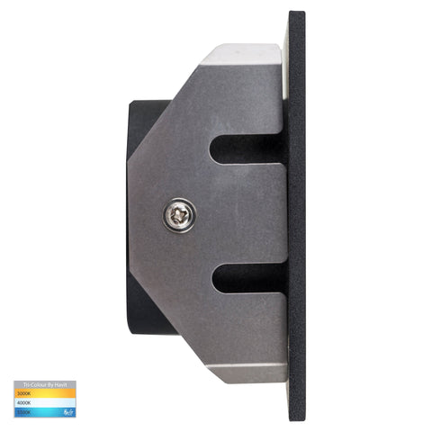 Reces Black Square TRI Colour Recessed LED Step Light - HV3215T-BLK-12V