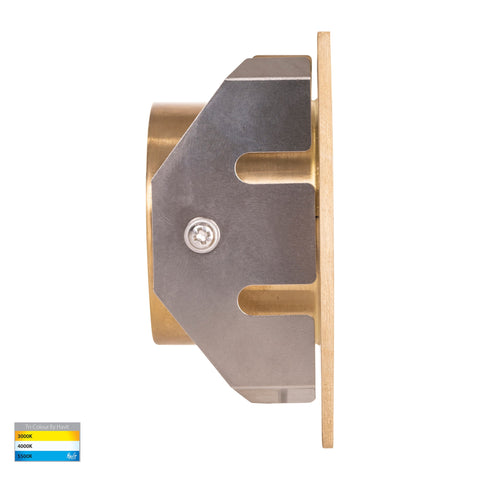 Reces Brass Square TRI Colour Recessed LED Step Light - HV3215T-BR-12V
