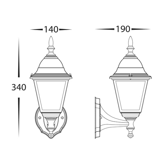Newark Aluminium Black 4 Panel Coach Wall Light - HV3551W-BLK