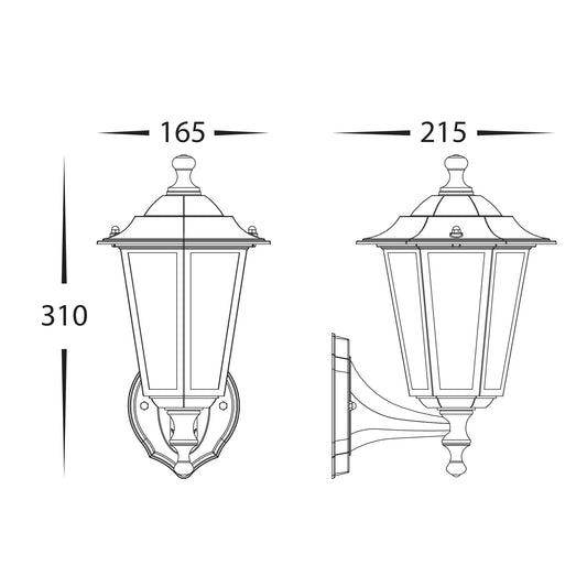 Fibra Aluminium Black 6 Panel Coach Wall Light - HV3552W-BLK