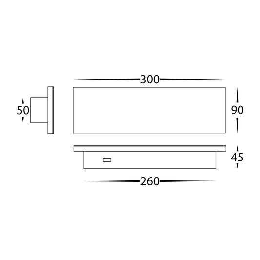 Barline Shadow Aluminium Black 300mm Wall Light - HV3571T-BLK