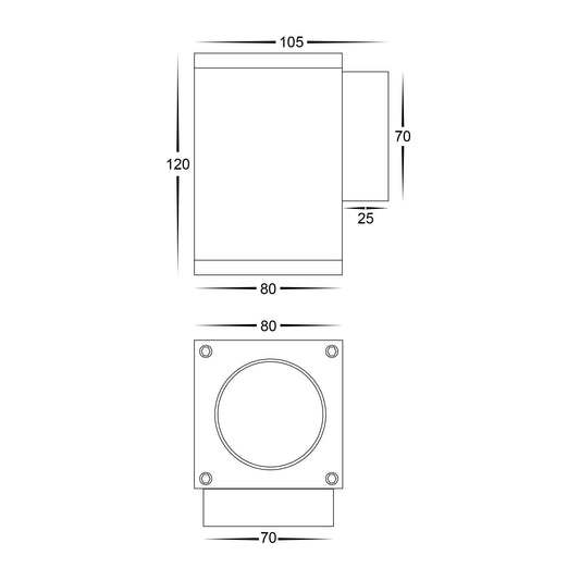 Quadru Square Black TRI Colour Fixed Down LED Wall Light - HV3623T-BLK
