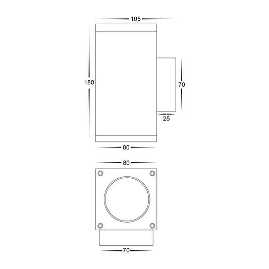 Quadru Square Black TRI Colour Up & Down LED Wall Light - HV3624T-BLK
