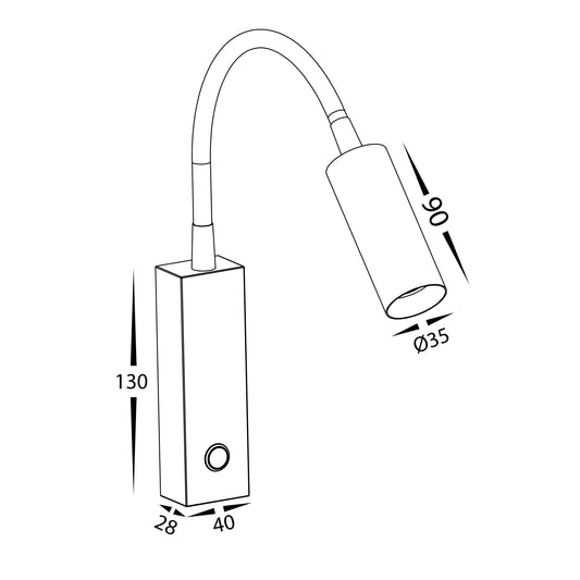 HV3687T-WHT- Lesen White Single Adjustable Wall Light with Flexible Arm - HV3687T-WHT
