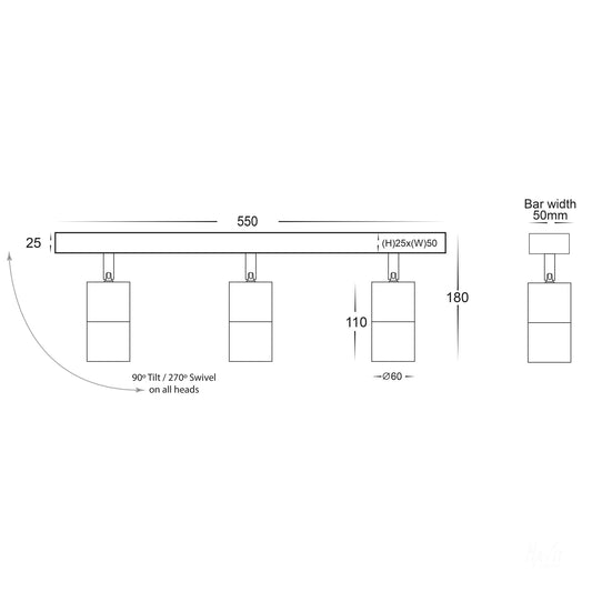 3 Light Bar Titanium Aluminium - HV4001T-3-TTM