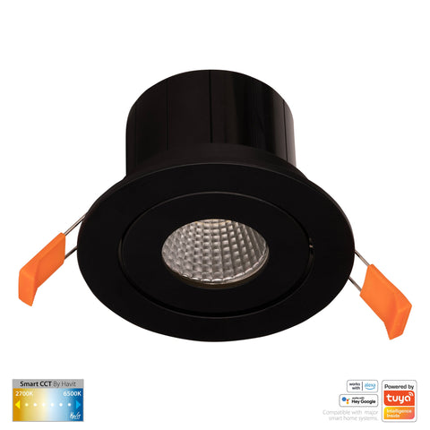 Black Tilt WIFI Downlight 90mm Cutout - HV5512CCT-BLK