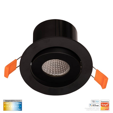 Black Tilt WIFI Downlight 90mm Cutout - HV5512CCT-BLK