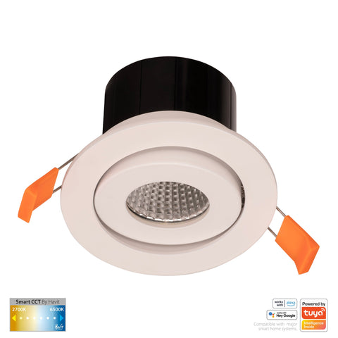 White Tilt WIFI Downlight 90mm Cutout - HV5512CCT-WHT
