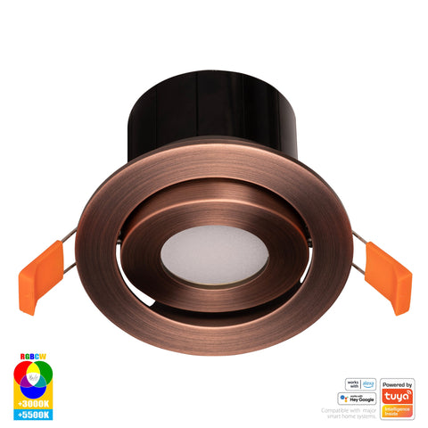 Prime Antique Brass Tilt RGBCW WIFI LED Downlight - HV5512RGBCW-AB