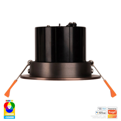 Prime Antique Brass Tilt RGBCW WIFI LED Downlight - HV5512RGBCW-AB