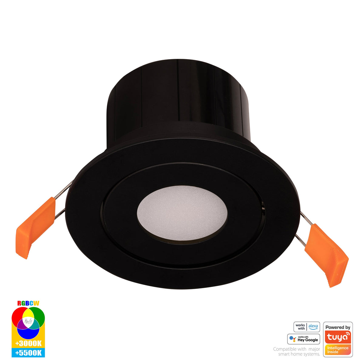 Black Tilt WIFI Downlight 90mm Cutout - HV5512RGBCW-BLK