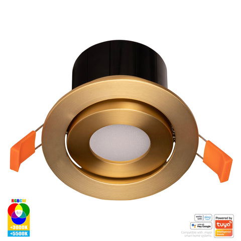 Prime Brass Coloured Tilt RGBCW WIFI LED Downlight - HV5512RGBCW-BR