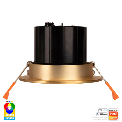 Prime Brass Coloured Tilt RGBCW WIFI LED Downlight - HV5512RGBCW-BR
