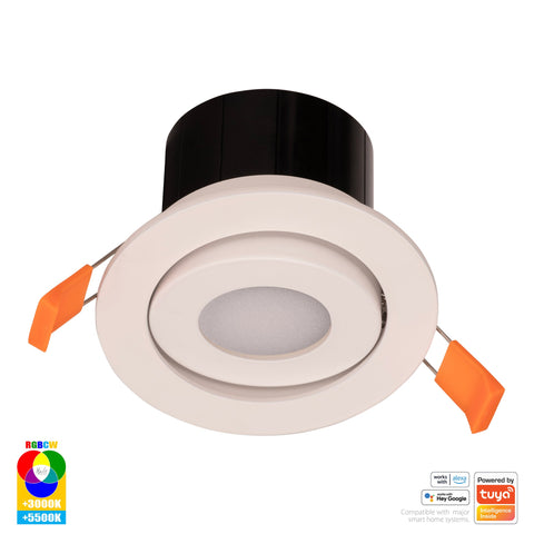 White Tilt WIFI Downlight 90mm Cutout - HV5512RGBCW-WHT