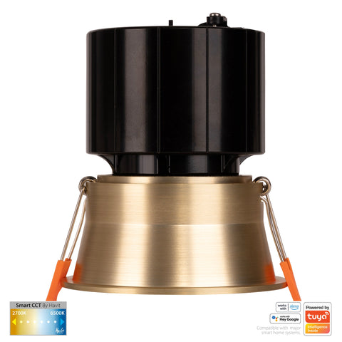 Prime Brass Coloured Fixed Deep CCT WIFI LED Downlight - HV5513CCT-BR