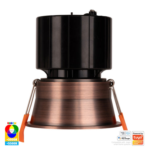 Prime Antique Brass Fixed Deep RGBCW WIFI LED Downlight - HV5513RGBCW-AB
