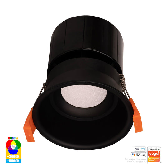 Black Deep Fixed WIFI Downlight 76mm Cutout - HV5513RGBCW-BLK