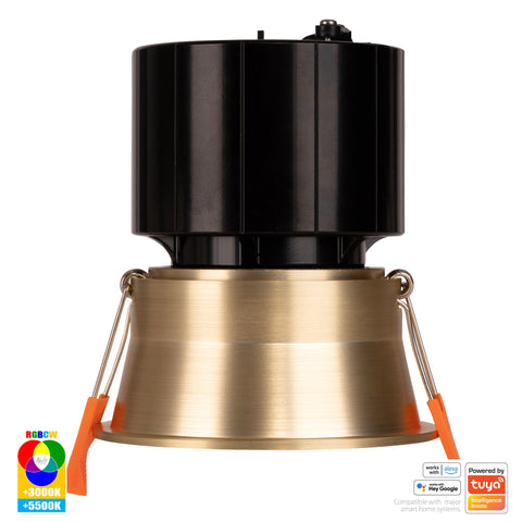 Prime Brass Coloured Fixed Deep RGBCW WIFI LED Downlight - HV5513RGBCW-BR