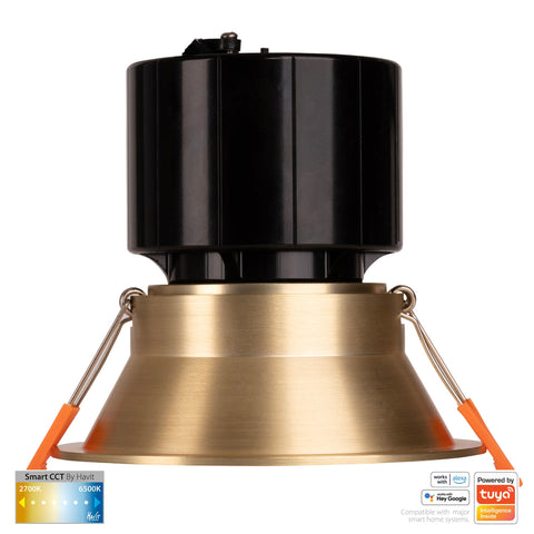 Prime Brass Coloured Fixed Deep CCT WIFI LED Downlight - HV5514CCT-BR