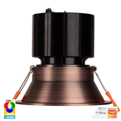 Prime Antique Brass Fixed Deep RGBCW WIFI LED Downlight - HV5514RGBCW-AB