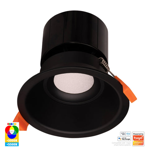 Black Deep Fixed WIFI Downlight 90mm Cutout - HV5514RGBCW-BLK