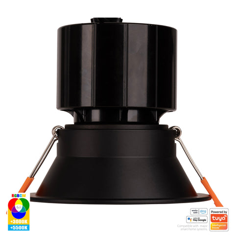 Black Deep Fixed WIFI Downlight 90mm Cutout - HV5514RGBCW-BLK