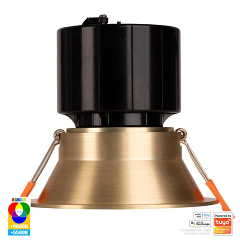 Prime Brass Coloured Fixed Deep RGBCW WIFI LED Downlight - HV5514RGBCW-BR