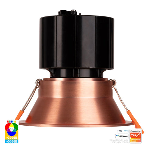 Prime Copper Coloured Fixed Deep RGBCW WIFI LED Downlight - HV5514RGBCW-CP