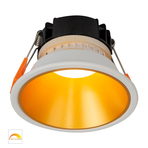 Gleam White with Gold Insert Fixed Dim to Warm LED Downlight - HV5528D2W-WG