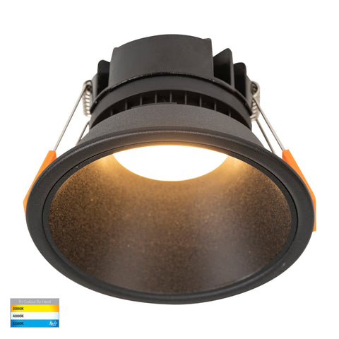 Gleam Black with Black Insert Tri Colour Fixed Deep LED Downlight - HV5528T-BB